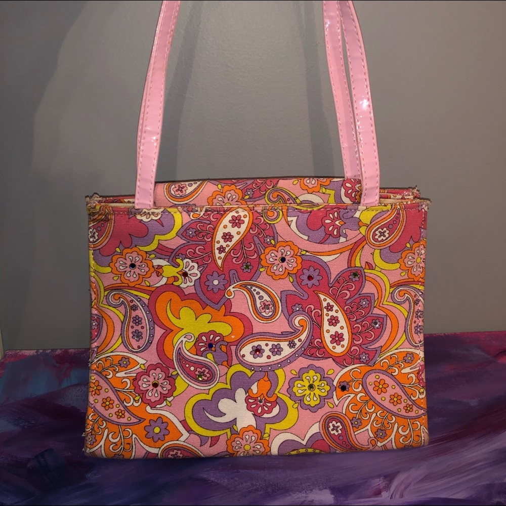 Vintage Pink Paisley Notad Handbag